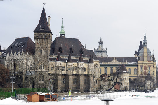 Vajdahunyad Castle is one of the romantic castles in Budapest, Hungary, located in the City Park by the boating lake / skating rink. The castle, despite all appearances, was built in 1896.