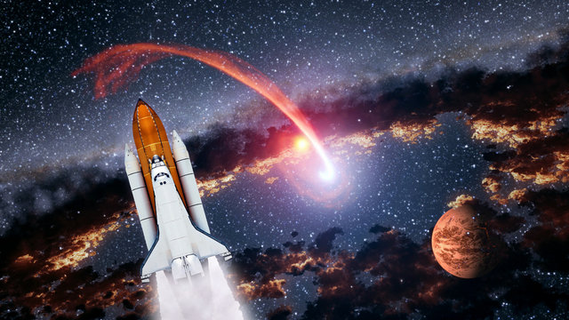 Space shuttle spaceship launch spacecraft planet Mars rocket ship mission universe. Elements of this image furnished by NASA.