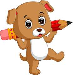 Cute dog holding pencil


