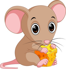 Cute mouse cartoon holding cheese

