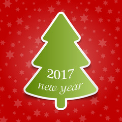 Fototapeta na wymiar Fir-tree Sticker with shadow for red background. Christmas tree. Happy New Year. vector illustration.