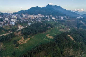 Obraz premium Rice Fields, Paddy in Sa Pa Lao Cai Vietnam Aerial Drone Photo