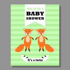 Cute sleeping bear on the cloud vector illustration. Baby shower greeting card It's a twins!