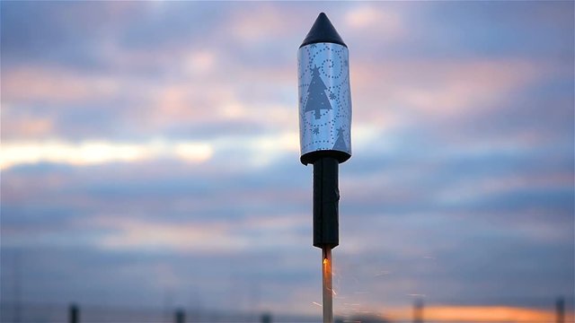 Ignite rocket at New Year's Eve, slow motion