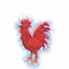 Red cock. Drawing style. Digital colorful illustration.