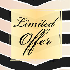 Limited offer elegant lettering on gold square with black lines on background. Vector illustration.
