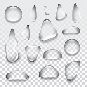 Clear transparent water drops isolated on the background.