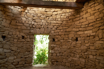 The ruins of an ancient watchtower of limestone