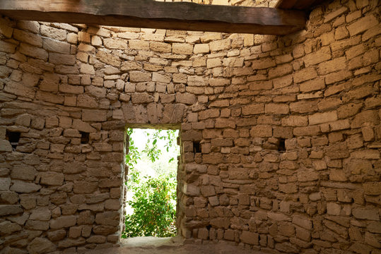 The ruins of an ancient watchtower of limestone