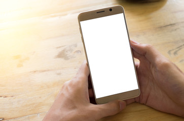 man using smart phone with blank mobile. Smart phone with blank