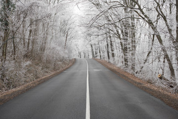 Winter road, winter transportation concept