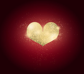 Golden heart on red background