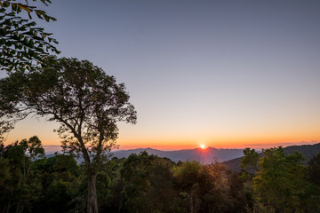 Sunset behind Mountain and Forest