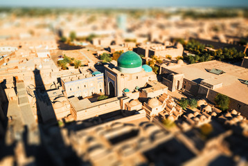 Ancient town of Itchan Kala in the middle of city of Khiva, Uzbekistan. Tilt shift lens used