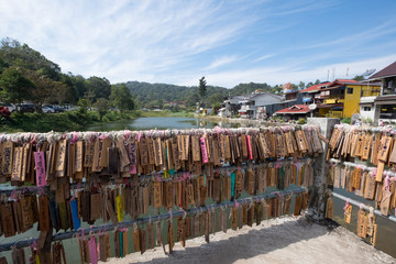 Village and Lake  with Blue Sky