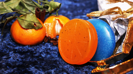 Fresh orange, orange soap. For skin.
