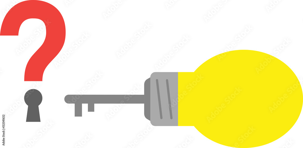 Poster light bulb with key and question mark keyhole