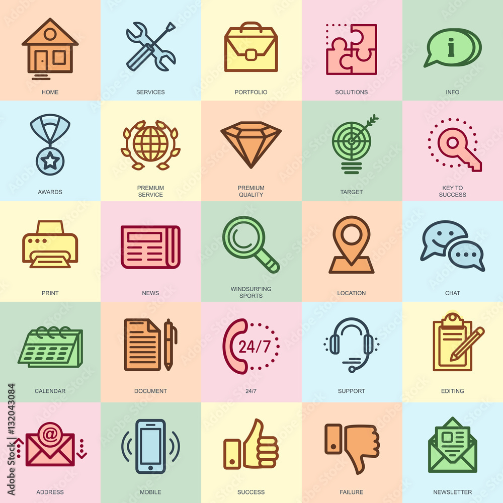 Aufkleber thin line basic icons set
