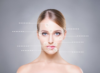 Portrait of young woman with cosmetic skin treatment - obrazy, fototapety, plakaty