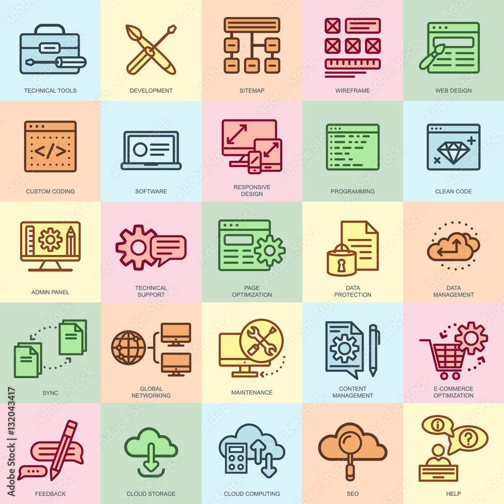 Poster thin line web design and development icons set