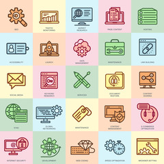 Thin line seo and development icons set