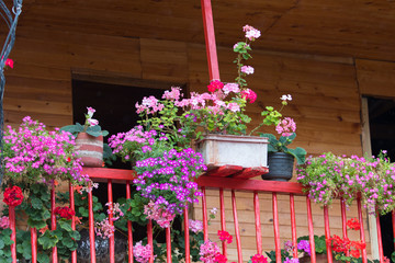 Fototapeta premium rustic balcony with flowers