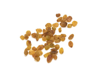 Raisins on white background