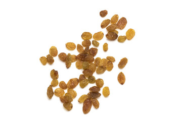 Raisins on white background
