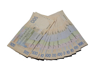 Banknotes of five hundred ukrainian hryvnia isolated on white background