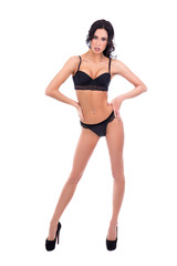 full length portrait of sexy beautiful woman in black lace linge