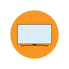 LED smart TV icon in flat style. TV symbol in an orange circle. Vector eps8 illustration.