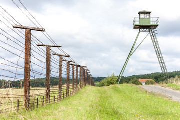 patrol tower and remains of iron curtain, Cizov, Czech Republic