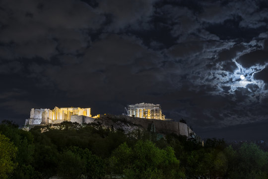 Full moon over Acropolis of Athens