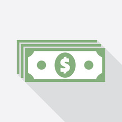 Dollar banknote in stack. Flat icon. USA currency note symbol. American bucks vector pictogram. Greenback stylized eps8 illustration.