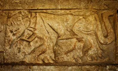 Relief in Tula, Mesoamerican archaeological site. Mexico