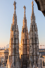 Fototapeta premium Marmurowe wieże katedry w Mediolanie, Włochy