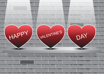 Valentines hearts on brick wall