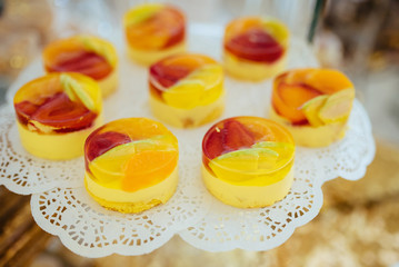 many servings of sweet tasty dessert on buffet