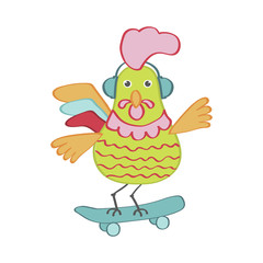 Cute cartoon rooster character illustration. Calendar template for creating a calendar with funny cocks. Symbol of 2017 red rooster Chinese New Year
