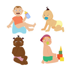 Baby kids emotions vector illustration.