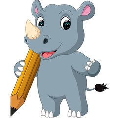 Cartoon rhino holding pencil