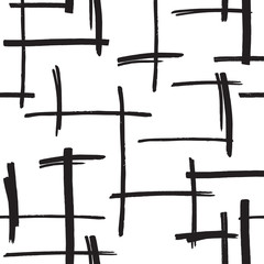 Marker strokes seamless pattern in black and white colors. Felt pen streaks hand drawn repeating texture. Abstract background for print, textile, fabric. Vector illustration in EPS8.