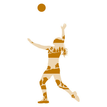 Volleyball woman player vector background concept made of forest