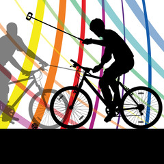 Fototapeta premium Bicycle polo players active men cyclists riders in abstract land