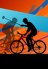 Obraz premium Bicycle polo players active men cyclists riders in abstract land