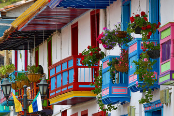 colourful architecture in the colonial town of Salento, Colombia