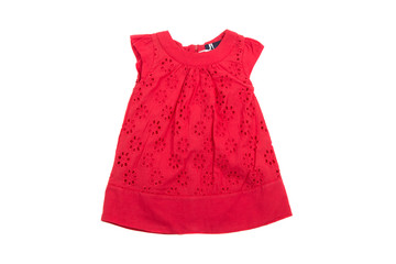 elegant red children summer dress, isolated