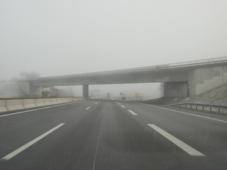 Highway in fog German Autobahn