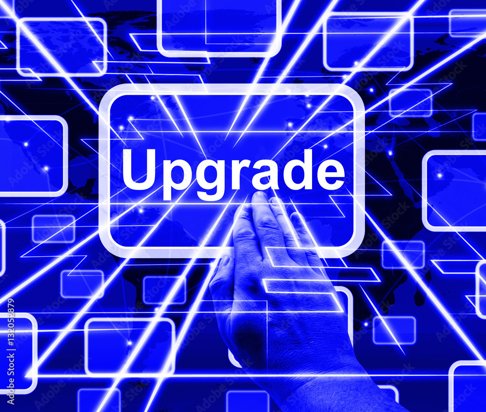 Poster upgrade button showing software updates 3d illustration