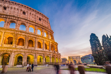 Fototapeta na wymiar Dusk view of Colosseum in Rome, Italy